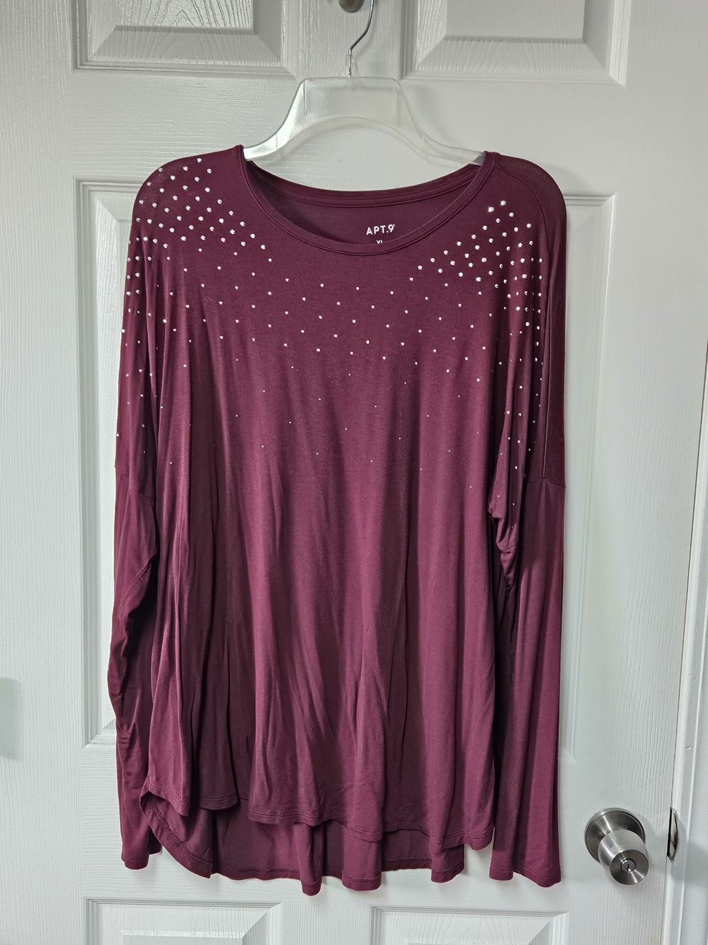 Apt. 9 Women's Burgundy Long-Sleeve Top with Rhinestone Accents